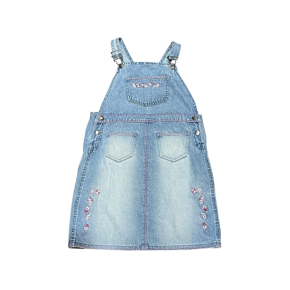 Disney Kids Girls Denim Jumper‎ Embroidered Pink Flowers & Butterfly Size 7/8